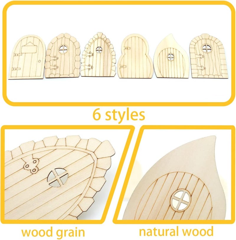 Cinvo 24 Pcs Wooden Fairy Doors Kit - Unfinished Miniature DIY Craft Doors with 6 Styles, Natural Wood Elf Door Blanks for Fairy Garden Decor, Christmas Crafts, Mini House Accessories - Image 3